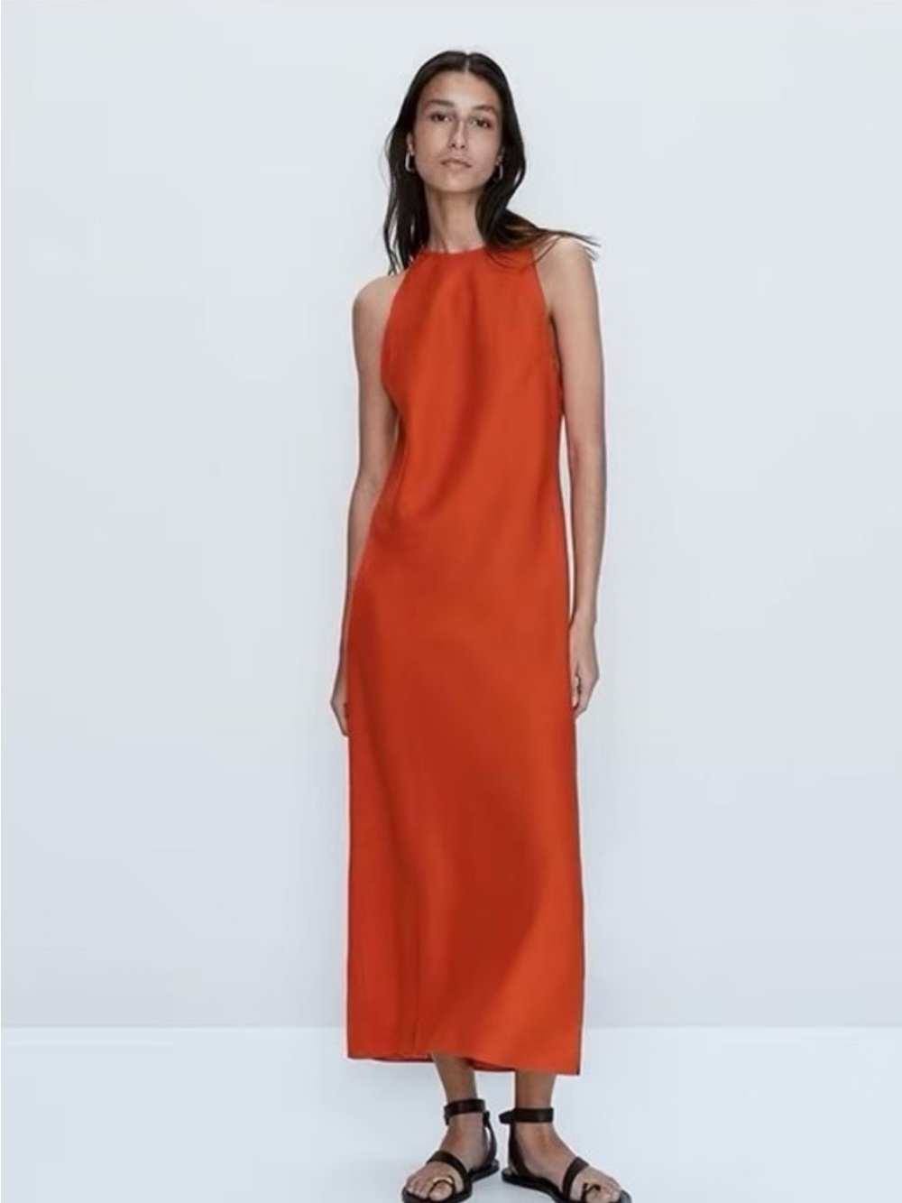 NWT large linen Massimo Dutti Orange Halter Midi Dress